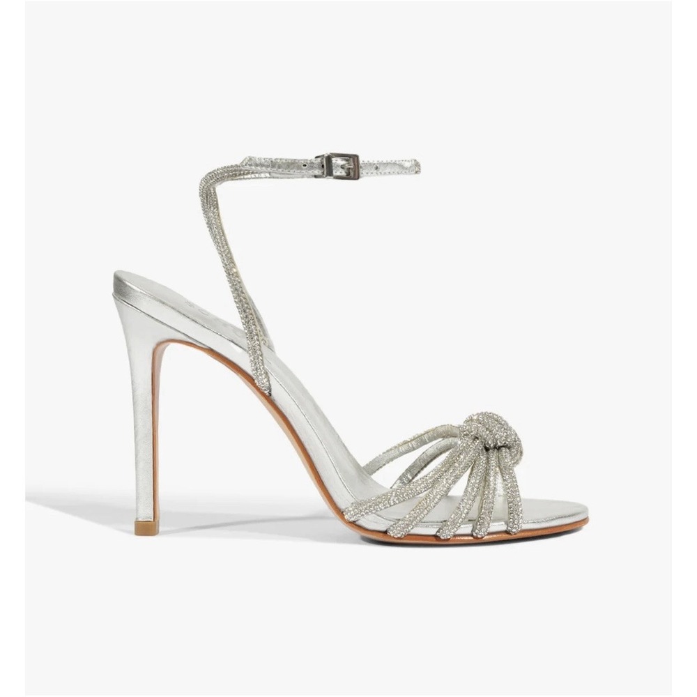 Schutz Silver Metallic Stiletto High Heels 9B Twisted Straps Glam Wedding $198